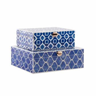 Juwelenkistje DKD Home Decor Blauw Marineblauw Hout 24 x 20 x 8 cm (2 Stuks) 1