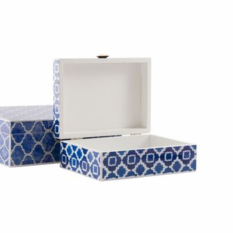Juwelenkistje DKD Home Decor Blauw Marineblauw Hout 24 x 20 x 8 cm (2 Stuks) 3