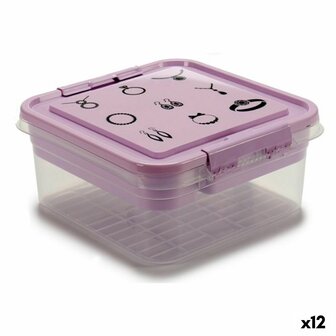 Juwelenkistje Paars Transparant Plastic 24,5 x 11,5 x 26 cm (12 Stuks) 1