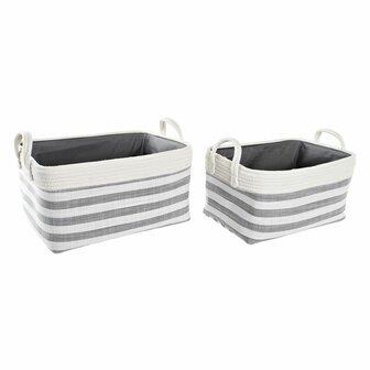 Mandenset DKD Home Decor Strepen Grijs Katoen (40 x 30 x 23 cm) (2 Onderdelen) 1