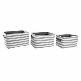 Mandenset DKD Home Decor Grijs Strepen Katoen (42 x 32 x 25 cm) (3 Onderdelen) 2