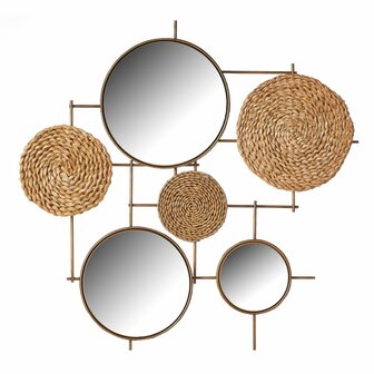 Wanddecoratie Gouden Natuurlijk Ijzer Spiegel Natuurlijke Vezel 75 x 5 x 74 cm 1