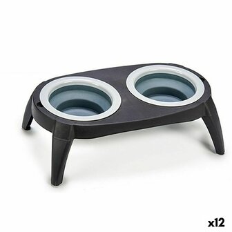 Dierenvoederbak Opvouwbaar Zwart Siliconen Plastic 9 x 39 x 9 cm (12 Stuks) 1