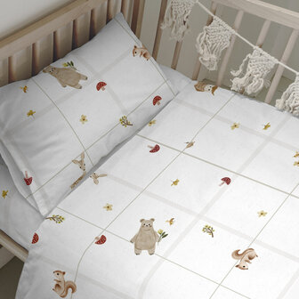 Dekbedovertrek set HappyFriday Mini Woods animals Multicolour Wieg voor baby&amp;apos;s 2 Onderdelen 1
