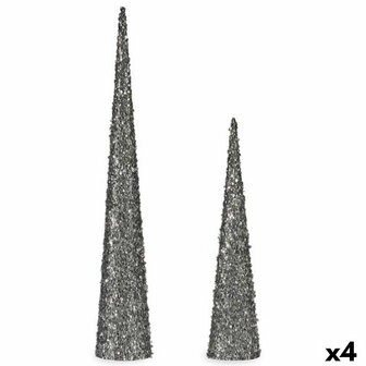 Figurenset Kegels Pailletten Zilverkleurig Plastic (4 Stuks) 1