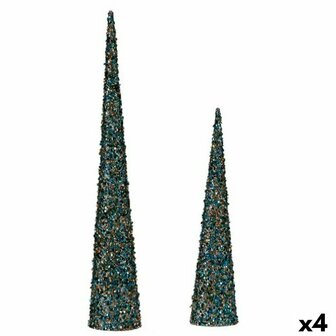 Figurenset Kegels Pailletten Blauw Gouden Plastic (4 Stuks) 1