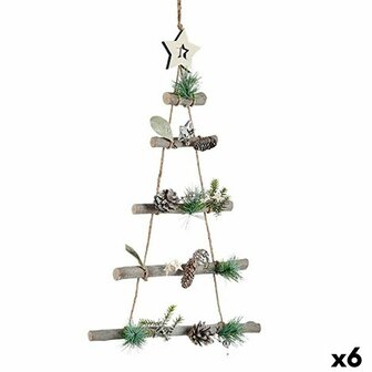 Kerstversiering Kerstboom Bruin Zilverkleurig Hout Plastic 34 x 5 x 65 cm (6 Stuks) 1
