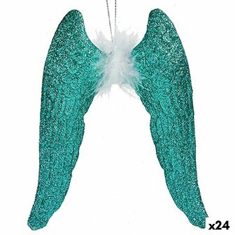Kerstversiering Engelenvleugels Groen Plastic Purpurine 12,5 x 15 x 2,5 cm (24 Stuks) 1