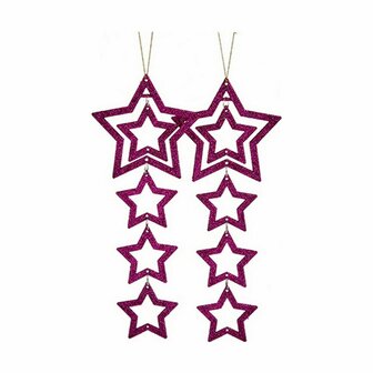 Kerst Decoratie Set Ster Fuchsia 19 x 0,2 x 23 cm (24 Stuks) 2