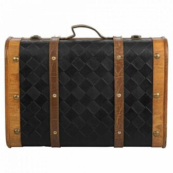 Decoratieve koffer Alexandra House Living Zwart PVC Hout Metaal Stof Vintage 30 x 17 x 43 cm 4
