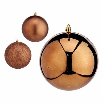 Kerstballen &Oslash; 12 cm 6 Stuks Bruin Plastic 1