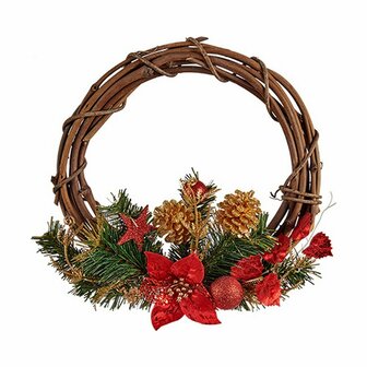 Kerstkroon 30,48 cm Rood Hout Groen Plastic 1