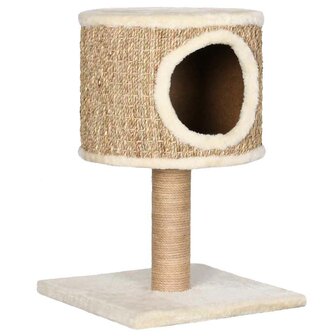 Kattenmeubel met huis en krabpaal 52 cm zeegras 2