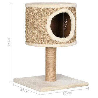 Kattenmeubel met huis en krabpaal 52 cm zeegras 7