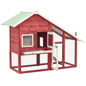 Konijnenhok 140x63x120 cm massief vurenhout rood en wit 5