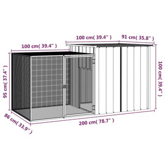Konijnenhok 200x91x100 cm gegalvaniseerd staal antracietkleurig 5