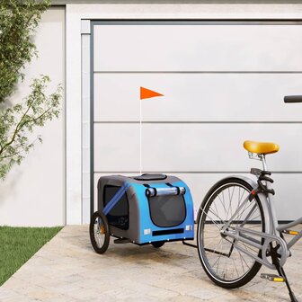 Hondenfietstrailer oxford stof en ijzer blauw en grijs 1