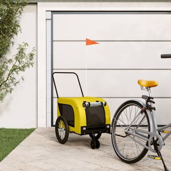 Hondenfietstrailer oxford stof en ijzer geel en zwart 1