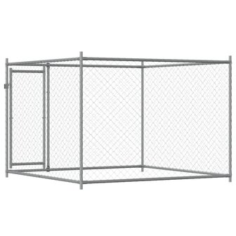 Hondenhok met deur 2x2x1,5 m gegalvaniseerd staal grijs 6