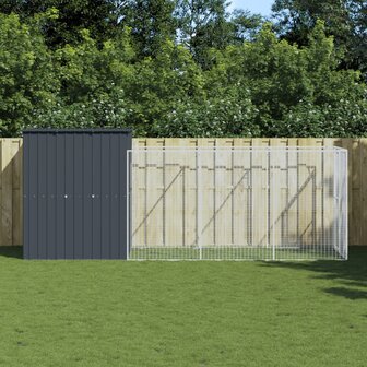 Hondenhok met ren 165x455x181 cm gegalvaniseerd staal antraciet 1