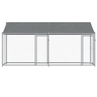 Hondenhok met dak en deuren 4x2x2 m gegalvaniseerd staal grijs 4