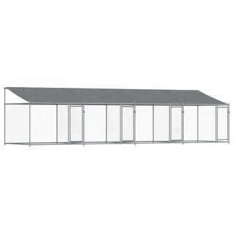 Hondenhok met dak en deuren 8x2x2 m gegalvaniseerd staal grijs 2