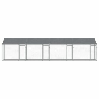Hondenhok met dak en deuren 8x2x2 m gegalvaniseerd staal grijs 4