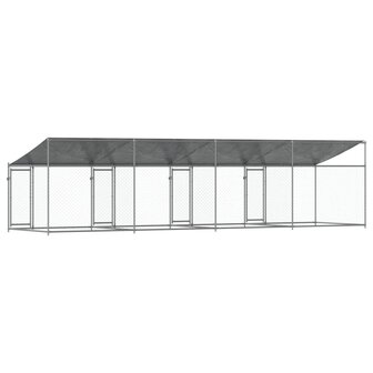 Hondenhok met dak en deuren 8x2x2 m gegalvaniseerd staal grijs 6