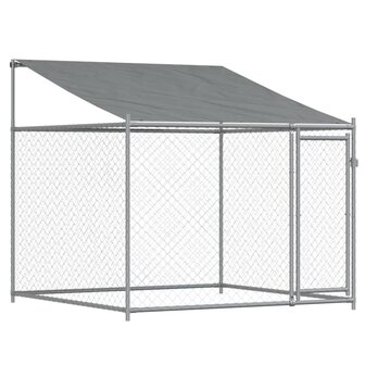 Hondenhok met dak en deuren 8x2x2 m gegalvaniseerd staal grijs 7