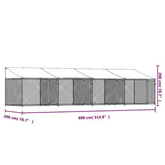 Hondenhok met dak en deuren 8x2x2 m gegalvaniseerd staal grijs 9