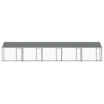Hondenhok met dak en deuren 10x2x2 m gegalvaniseerd staal grijs 4
