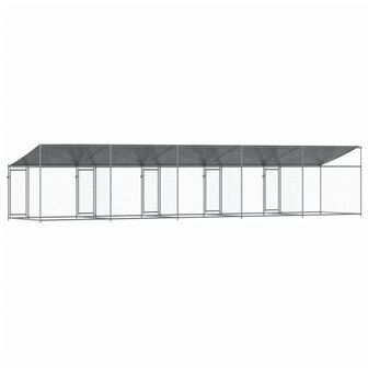 Hondenhok met dak en deuren 10x2x2 m gegalvaniseerd staal grijs 6
