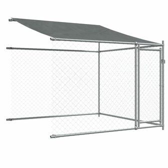Hondenhok met dak en deuren 10x2x2 m gegalvaniseerd staal grijs 8