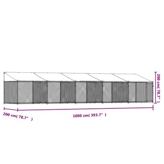 Hondenhok met dak en deuren 10x2x2 m gegalvaniseerd staal grijs 9
