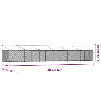 Hondenhok met dak en deur 12x2x2 m gegalvaniseerd staal grijs 9