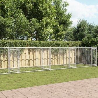 Hondenhok met deuren 12x2x1,5 m gegalvaniseerd staal grijs 1