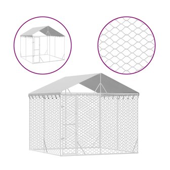 Hondenkennel met dak 3x3x2,5 m gegalvaniseerd staal zilverkleur 2
