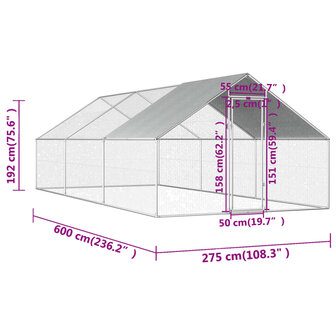 Kippenhok 2,75x6x1,92 m gegalvaniseerd staal   6