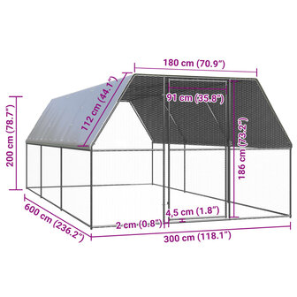 Buitenhok voor kippen 3x6x2 m gegalvaniseerd staal 5