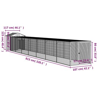 Kippenhok met ren 117x813x123 cm gegalvaniseerd staal antraciet 8
