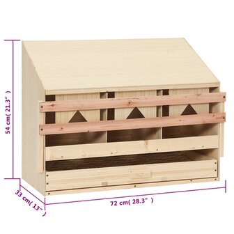 Kippenlegkast 3 compartimenten 72x33x54 cm massief grenenhout 7