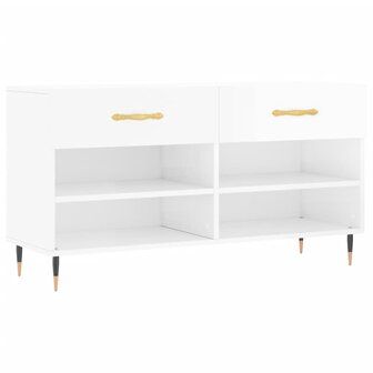 Schoenenbank 102x35x55 cm bewerkt hout hoogglans wit 2