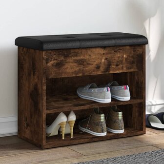 Schoenenbankje 62x32x50 cm bewerkt hout gerookt eikenkleurig 1