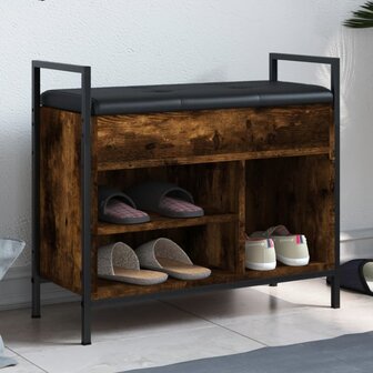 Schoenenbankje 65,5x32x57,5cm bewerkt hout gerookt eikenkleurig 1