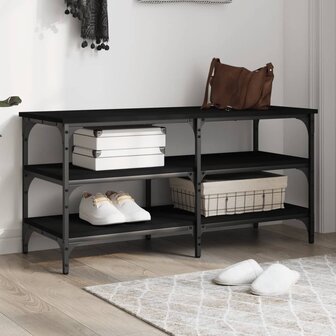 Schoenenbank 100x38,5x49 cm bewerkt hout zwart 1