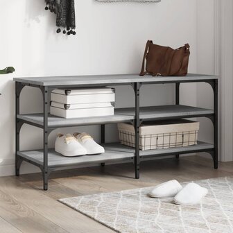 Schoenenbankje 100x38,5x49 cm bewerkt hout grijs sonoma 1