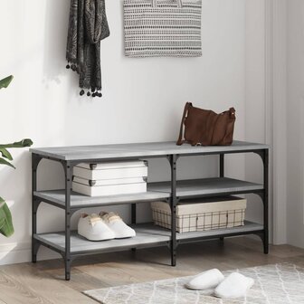 Schoenenbankje 100x38,5x49 cm bewerkt hout grijs sonoma 3