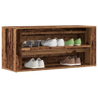 Schoenenbank 100x35x45 cm bewerkt hout oud houtkleurig 1