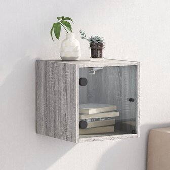 Nachtkastje met glazen deur 35x37x35 cm grijs sonoma eikenkleur 1