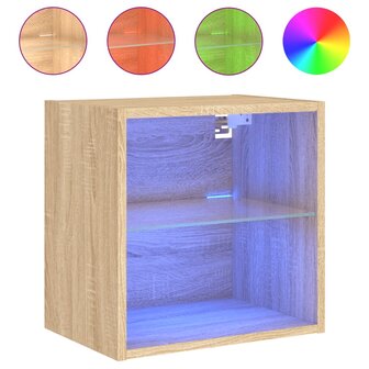 Nachtkastje met LED&amp;apos;s wandgemonteerd sonoma eikenkleurig 2